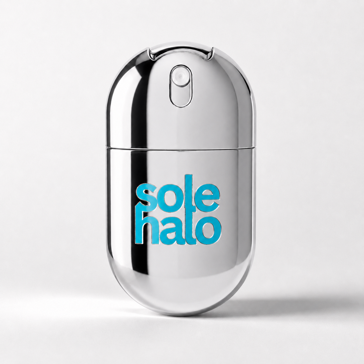 Sole Halo Sole Mate Cooling Mist bottle, 50ml chrome foot spray, on a white background