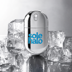 Sole Halo cooling foot mist bottle surrounded by ice cubes, showing its instant cooling effect